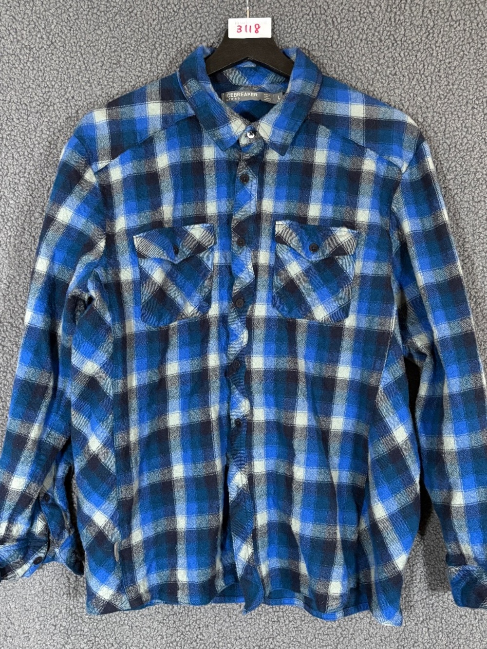 Icebreaker Lodge Wool Plaid Long Sleeve Button Up Shirt - Men's Size L - Blue